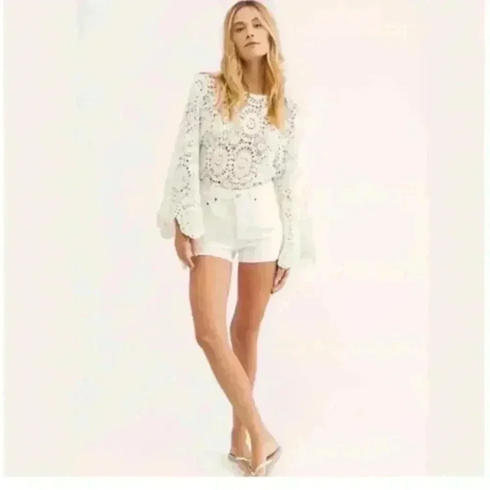 NWOT Free People Desert‎ Daze Boho Bodysuit Crochet | White | SZ XS