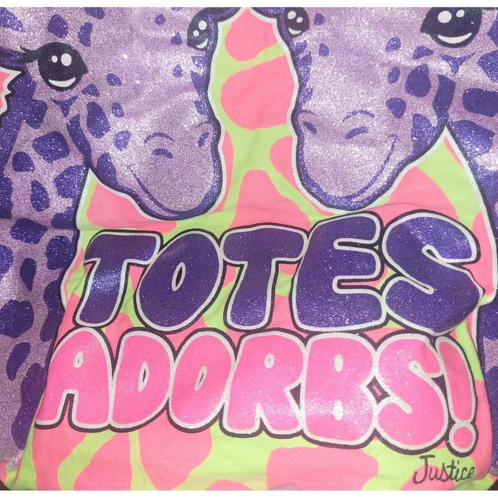Justice Giraffe Totes Adorbs‎ Tote Bag Pink Yellow Purple Glitter y2k girl core