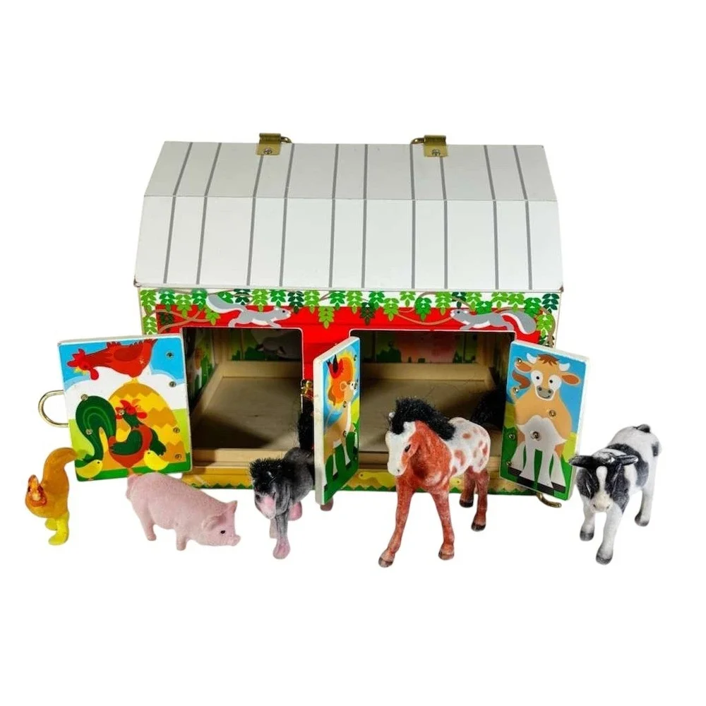 Melissa And Doug Wooden Latches Barn With Five‎ Animals Horse Pig Pony Cow Hen