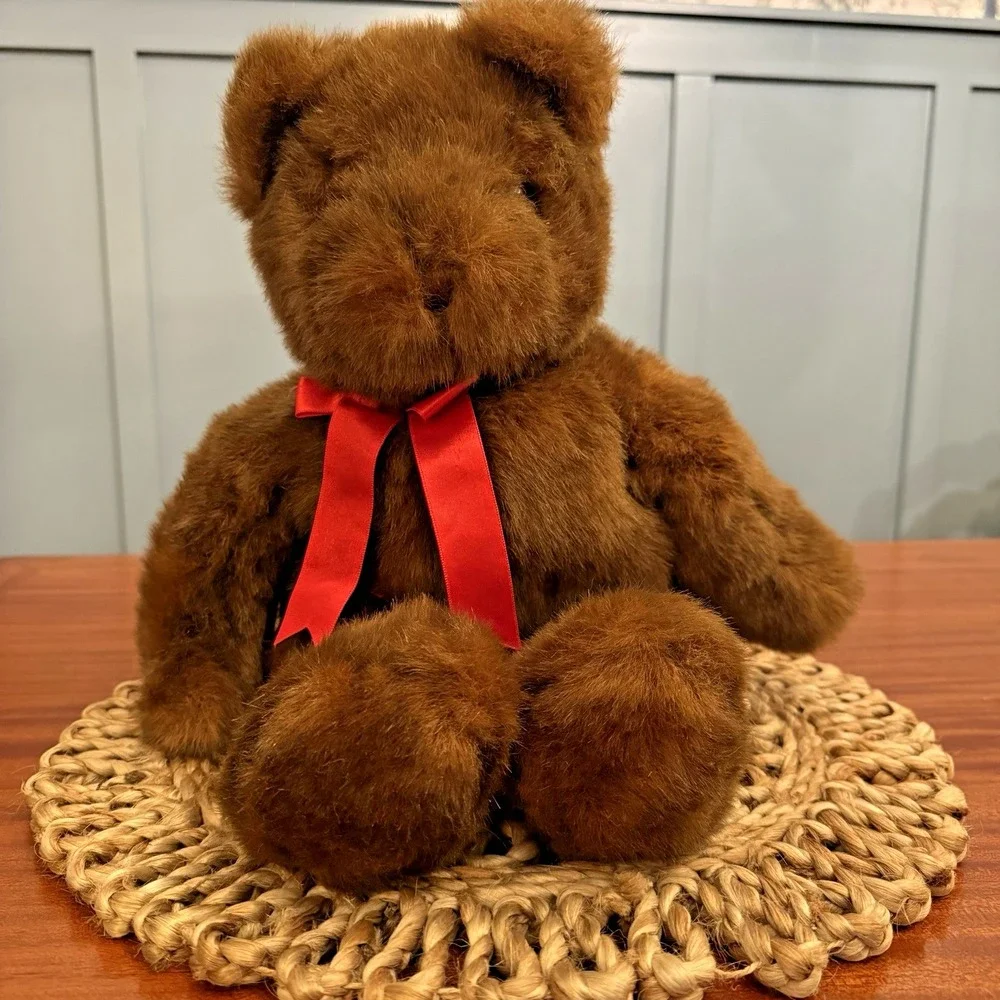 Vintage TY PJ (1990) Brown Teddy Bear W/ Red Bow 1st Generation *EUC* Plush 17