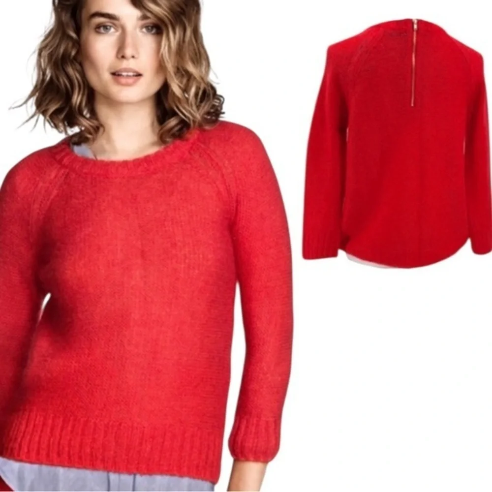 H&M Mohair Blend Vibrant Red Crew Neck Sweater 3/4 Sleeve