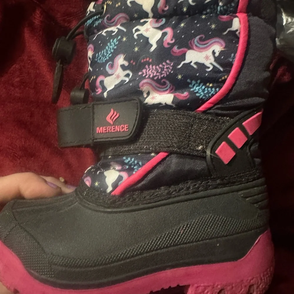 Merence Kids'‎ Navy Unicorn Waterproof Snow Boots with Pink Trim