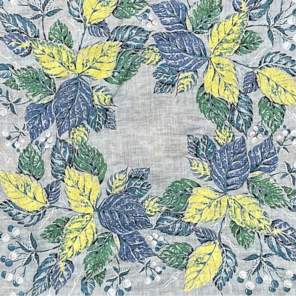 Vintage Floral Blue & Yellow Silk Neck Scarf