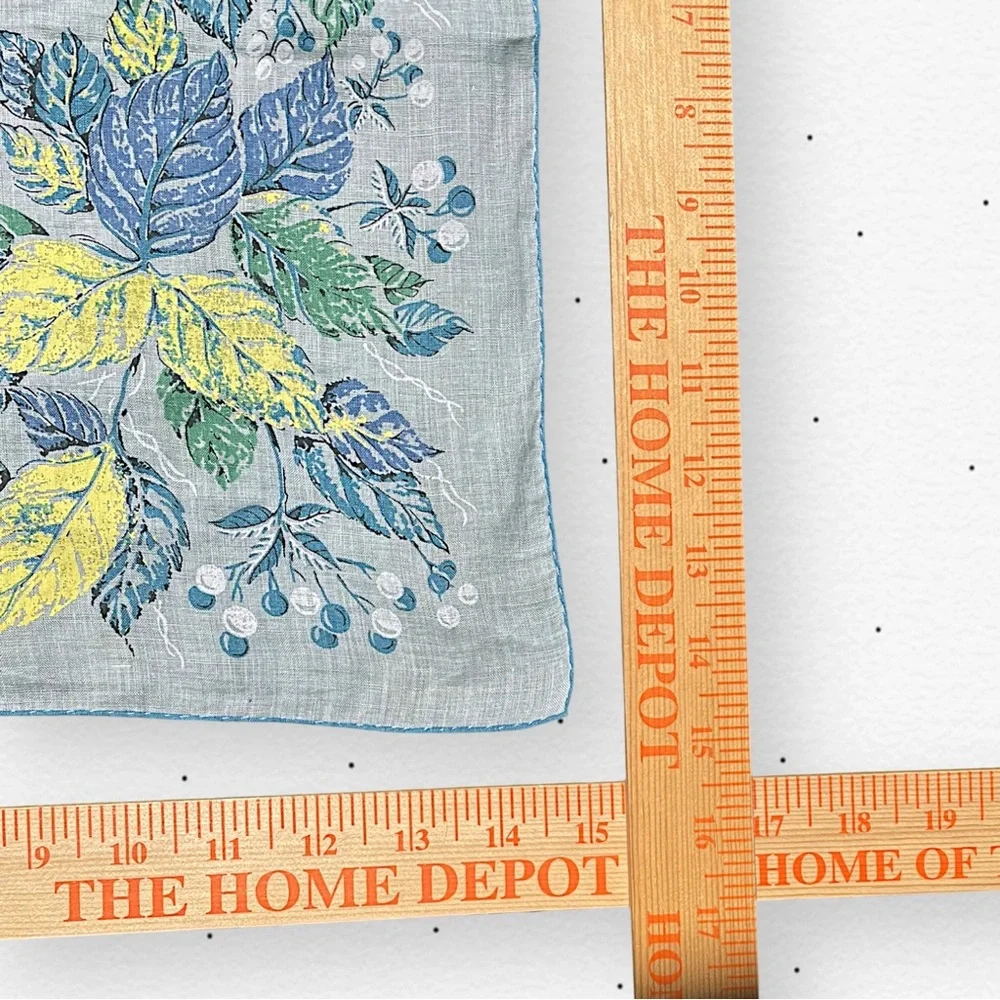 Vintage Floral Blue & Yellow Silk Neck Scarf