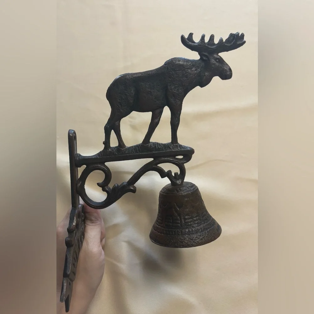 Cast Iron Moose Welcome Bell Wall Mounted Cabin‎ Decor Antique Brown NO BELL