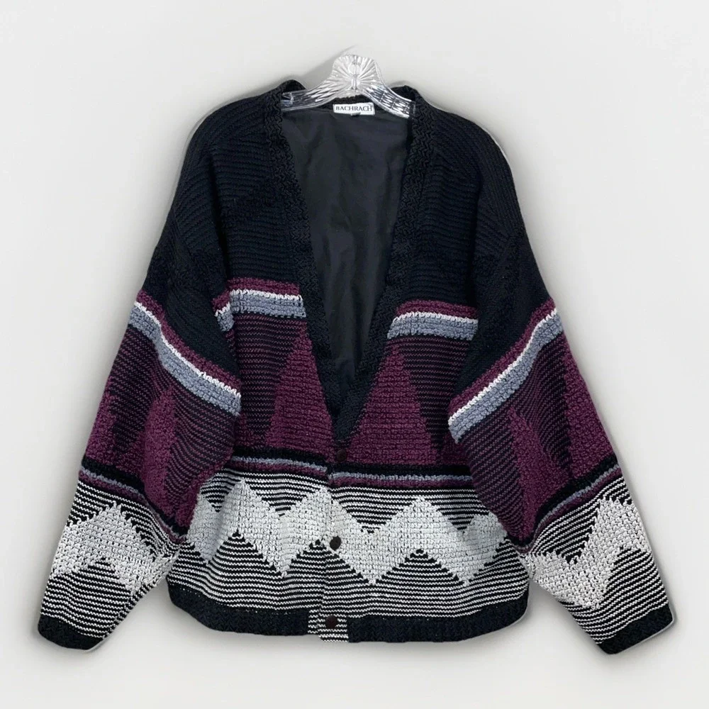 Bachrach Vintage USA Long Sleeve‎ Button Down Knit Lined Sweater Jacket Men's XL