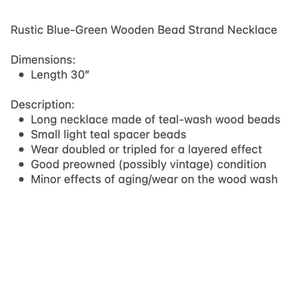 Rustic Light Wood Bead Strand Necklace Teal Green-Blue Farmhouse Cottage