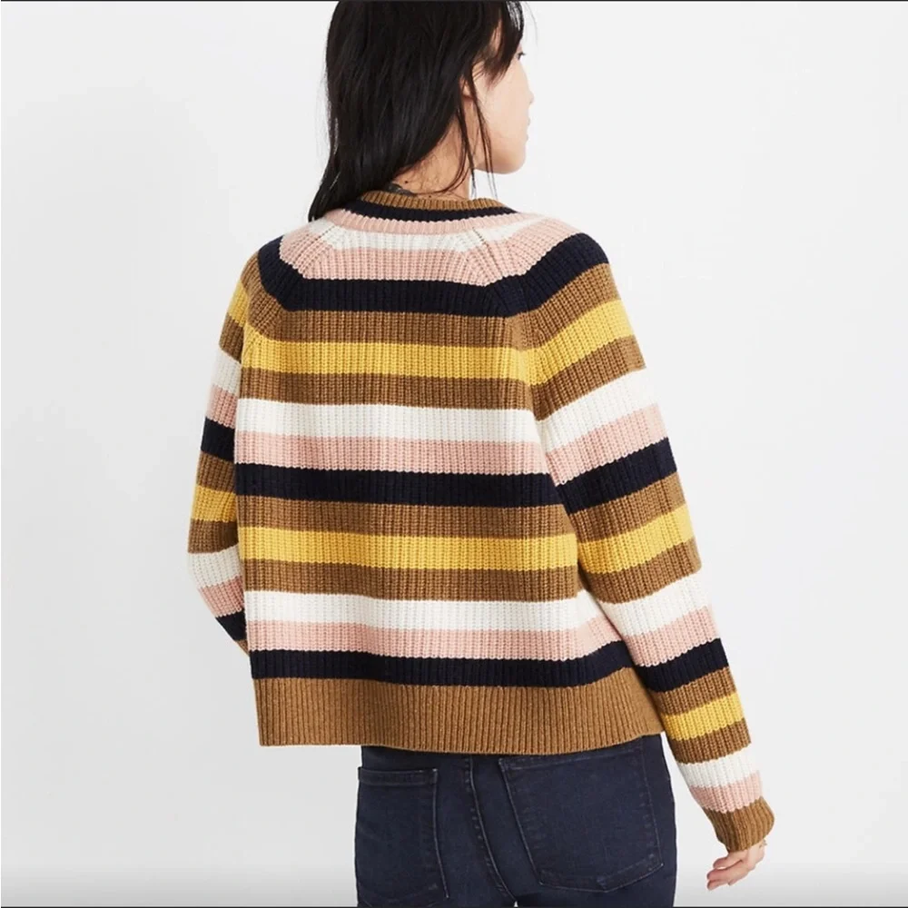 MADEWELL Tilden Brown Pink Cream Striped Merino Wool Knit Sweater Small
