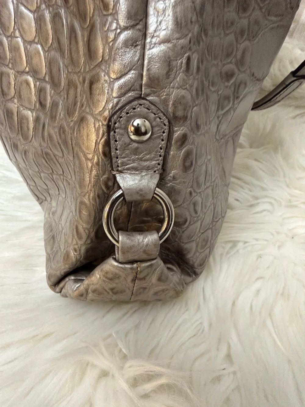 Coach Metallic Silver Croc-Embossed Tote#F20345