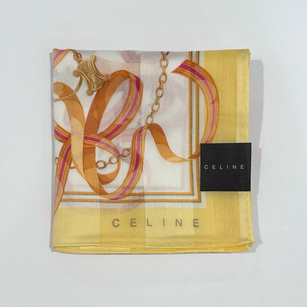 Celine Yellow, Gold & Pink Silk Scarf