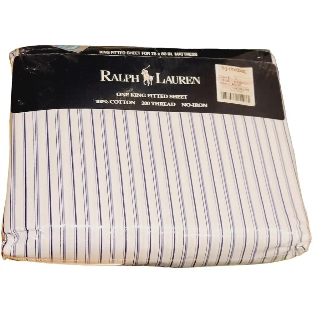NOS Ralph Lauren Westland Multi‎ Striped Blue & White T200 King Fitted Sheet