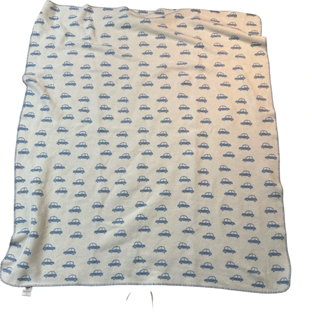 Docofil Car Print Baby Blanket Blue White Reversible Cotton Blend Portugal 48x59