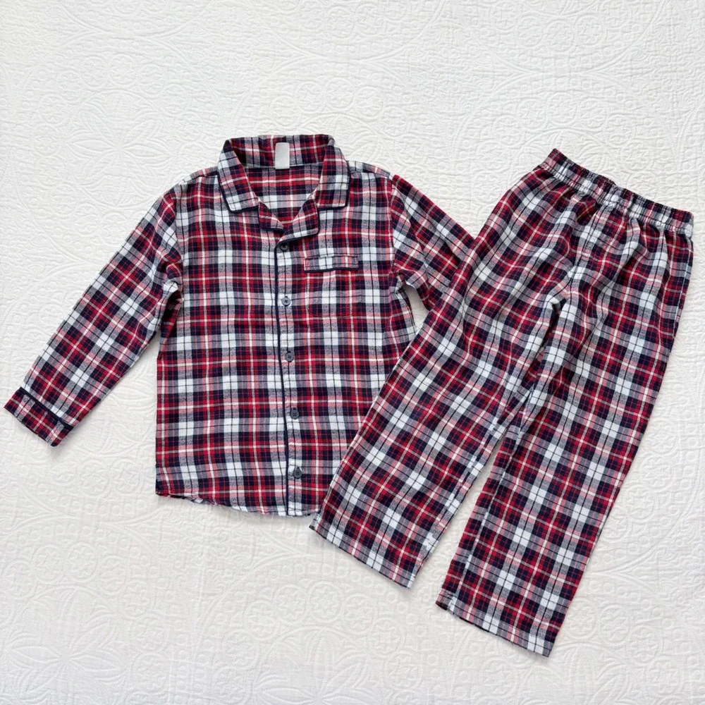Gap Kids' 2 PC Plaid‎ Flannel Button-Up Pajama Set (Sz 6)