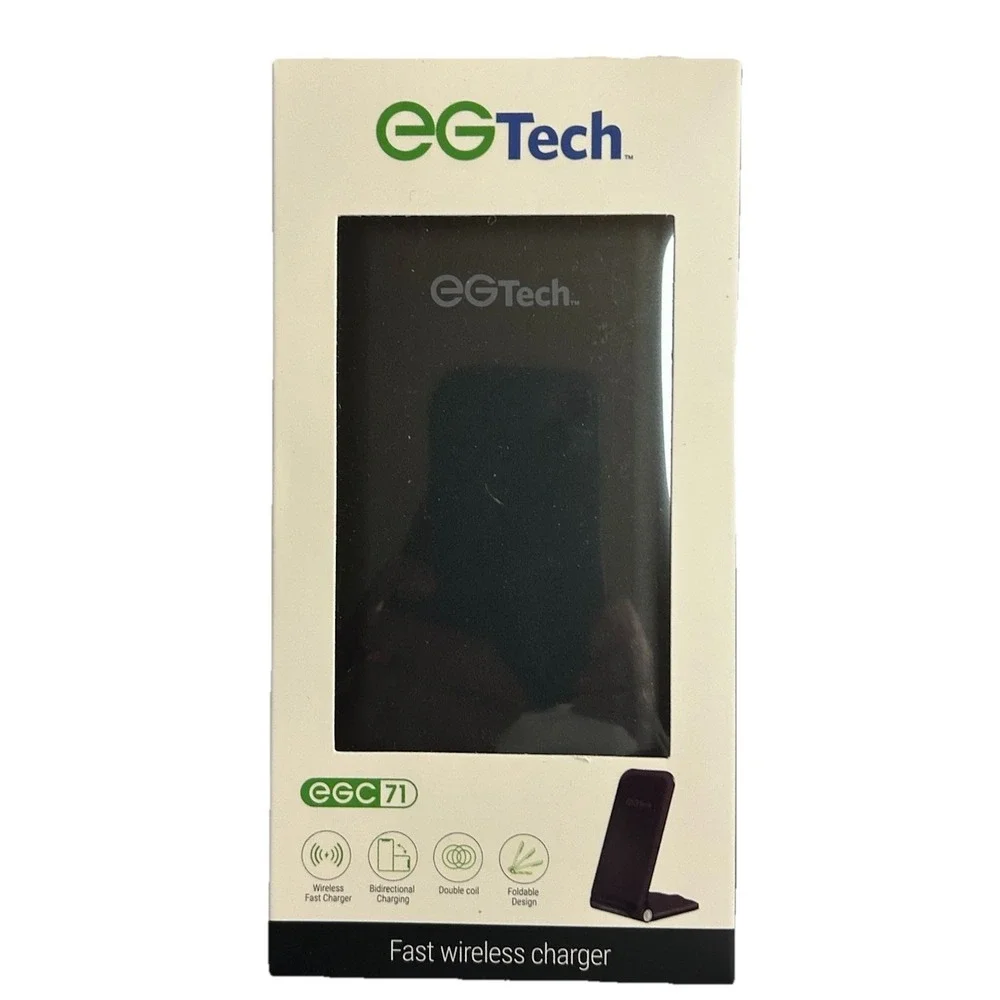 EG Tech Fast Wireless Charger‎ Black Portable Foldable Double Coil Universal New