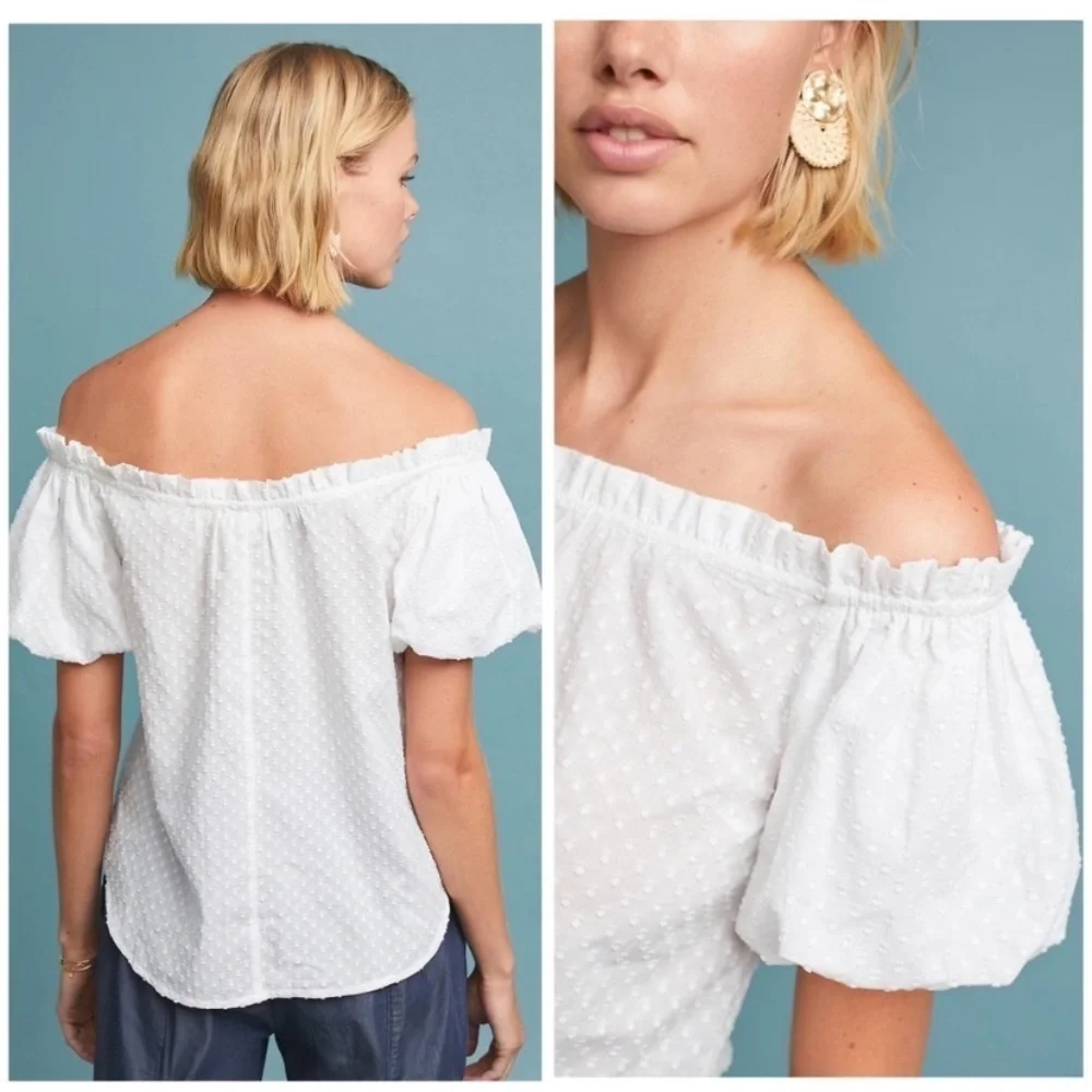 Maeve by Anthropologie White off the Shoulder Sojourner Top​​​​​