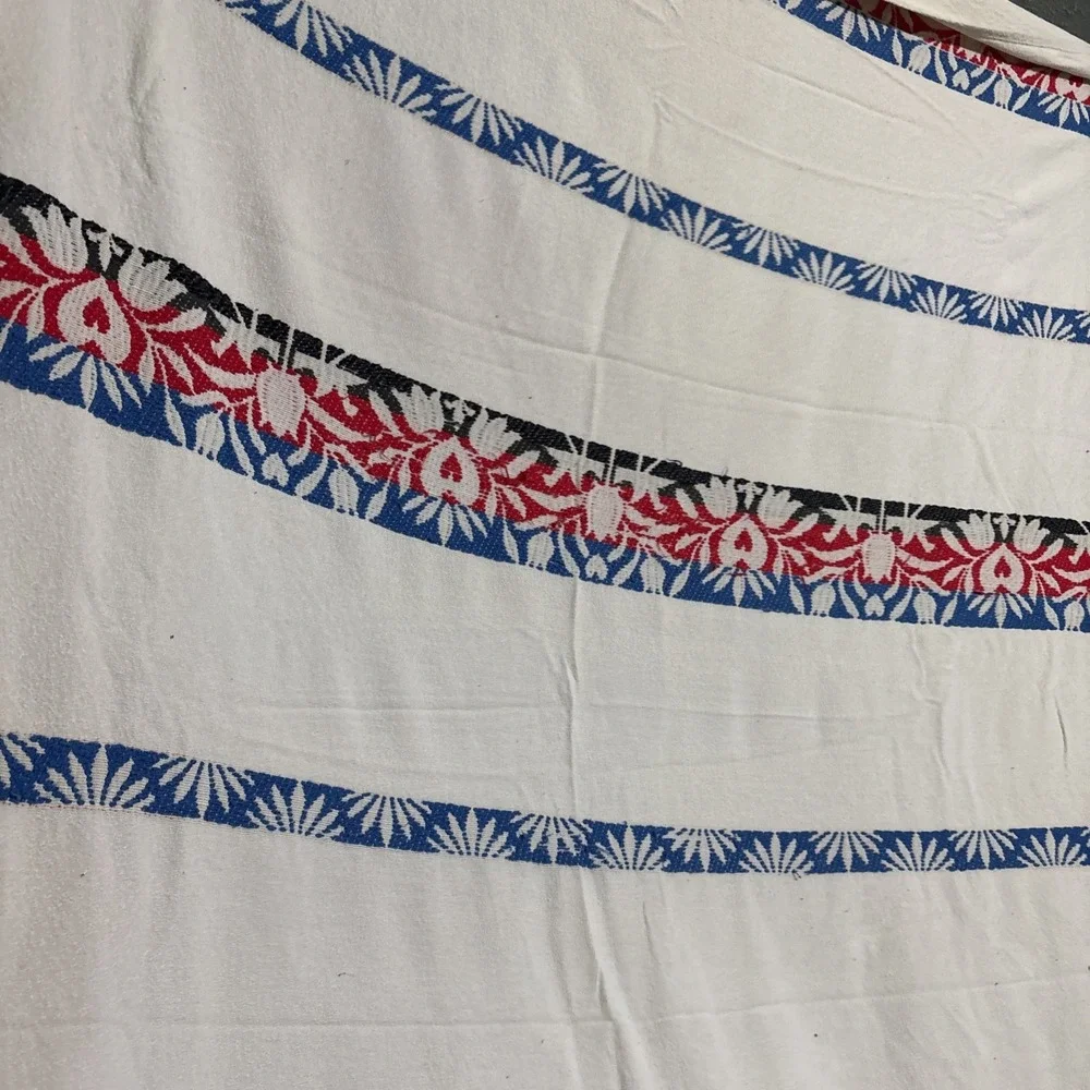 Vintage Embroidered Red White Blue King Size Bedspread 76