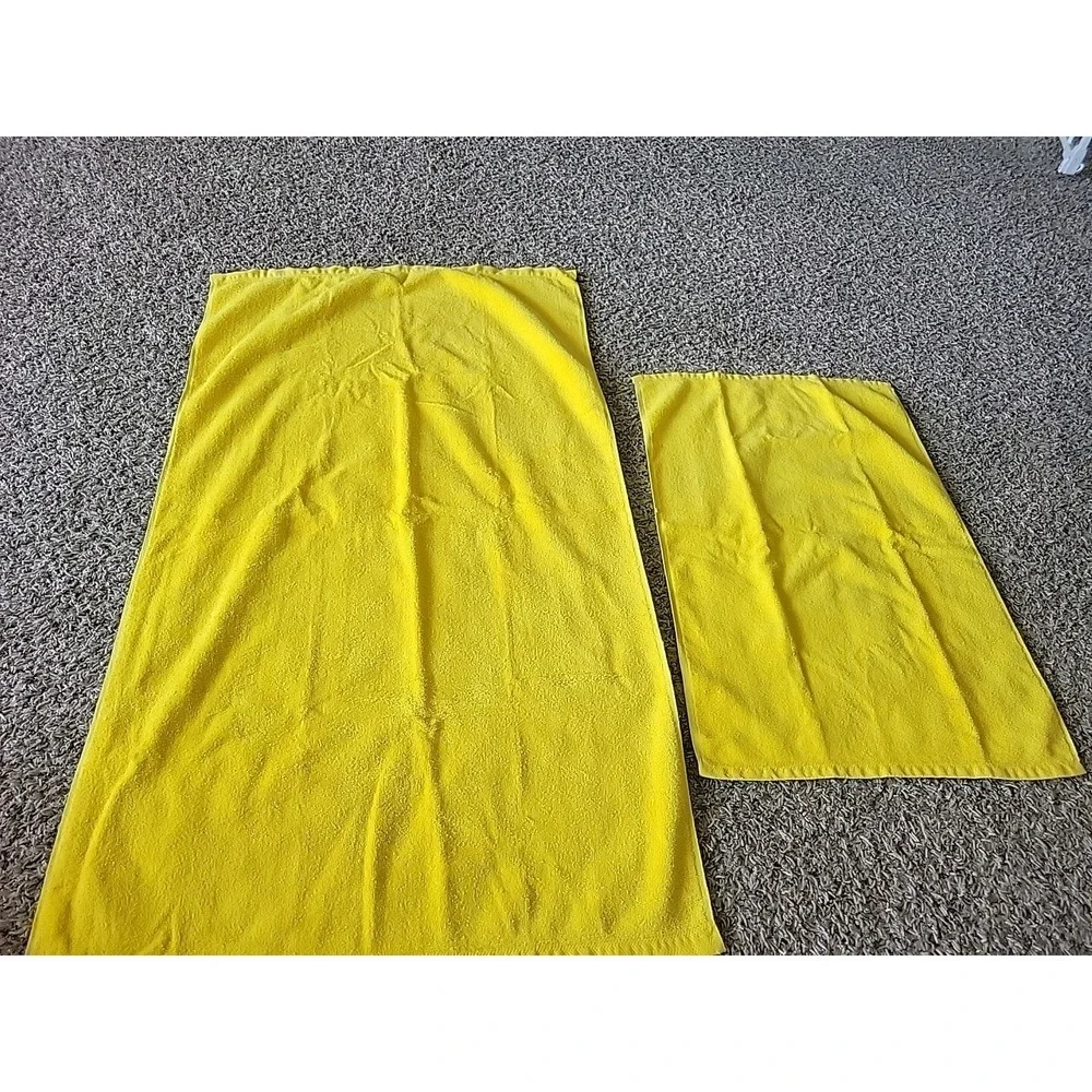 Vintage Fieldcrest Bath And Hand Towel Bright Yellow MADE In USA
