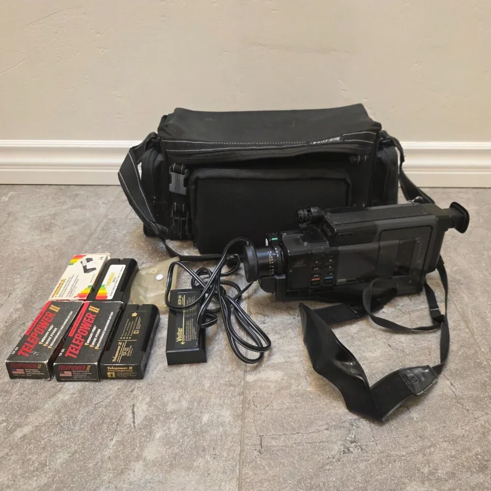 Black Vintage Handycam-Style Camcorder with Carry Bag