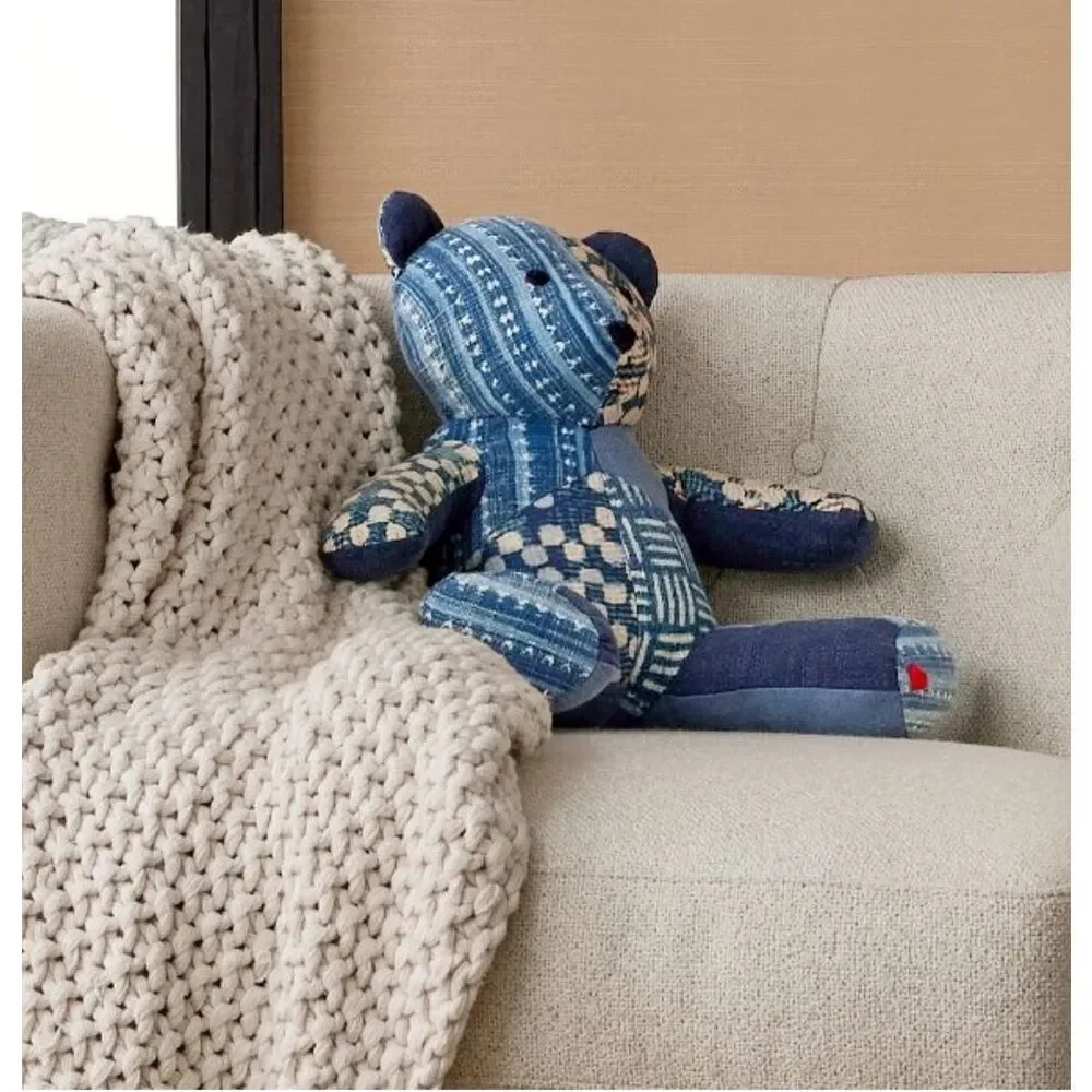Pottery Barn Nelson Patchwork Teddy Shaped Pillow NIP