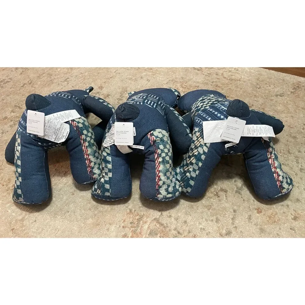 Pottery Barn Nelson Patchwork Teddy Shaped Pillow NIP