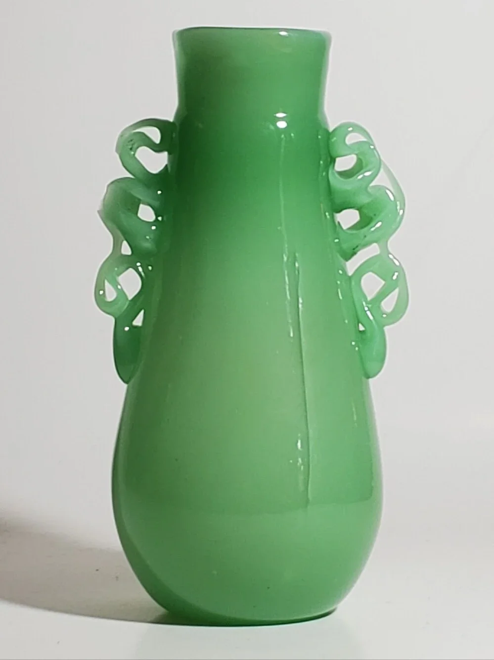 FREE WITH PURCHASE Decorative Jade Art Glass Vase with Sculpted Loop Handles