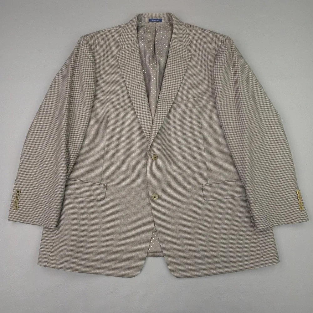 Turnbury Blazer Mens 50R Brown Silk Wool Check Sport Coat Jacket Classic