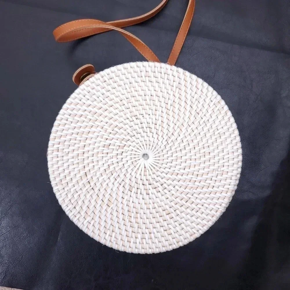Sunflower 100% Rattan Round Crossbody Bag