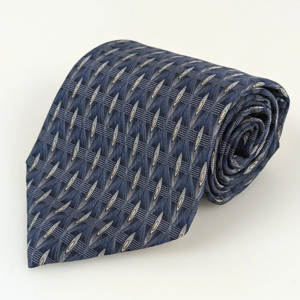 Palatina Geometric‎ 100% Silk Wide Neck Tie Size 4 x 57 Blue Green Tan Patterned