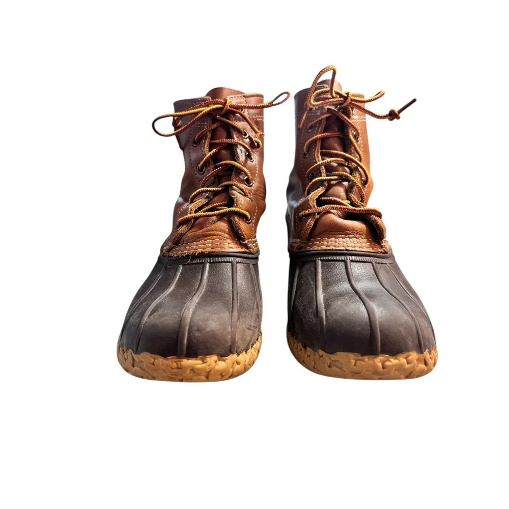 L.L.Bean Duck Boots Womens Size 8 Chain‎ Tread Brown Leather Made in Maine US
