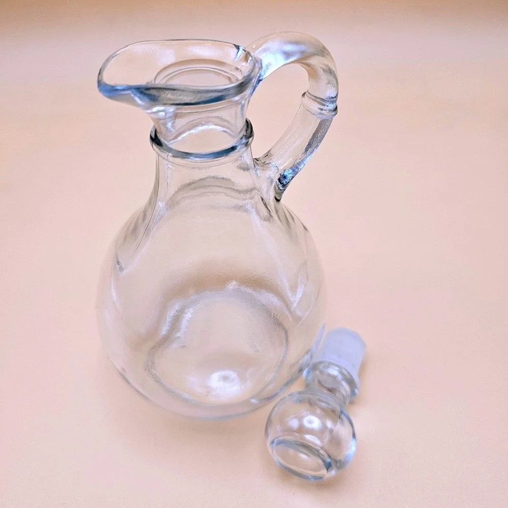 Glass Cruet Carafe‎ Pourer with Handle and Stopper Vinegar Oil Dispenser