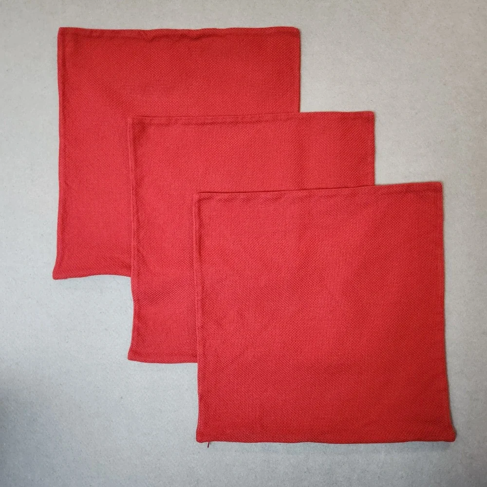 Pottery Barn Lot‎ of 3 Pillow Shams Solid Red Waffle Textured 19x19 100% Cotton