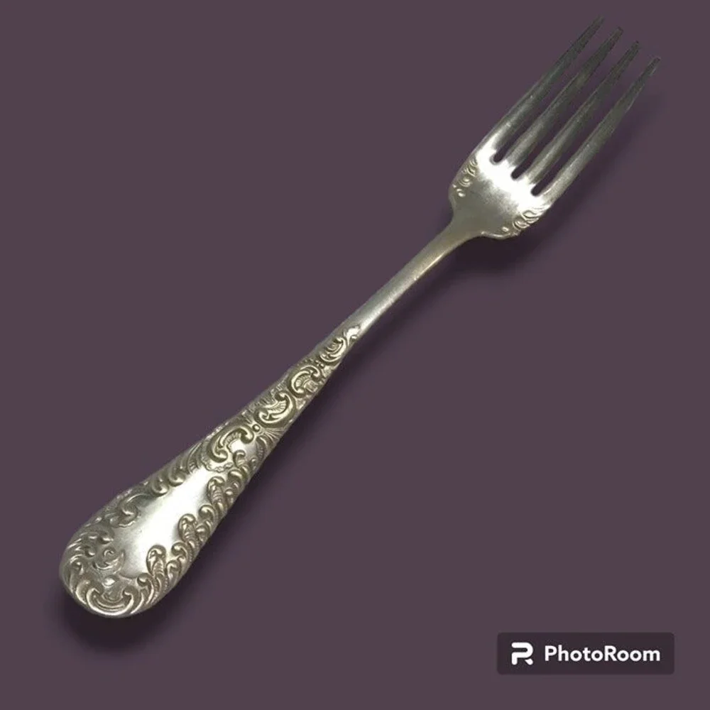 Oneida Silver Raymond Youth Child Fork-1898-Silverplate-Scrolls-Gold Overlay