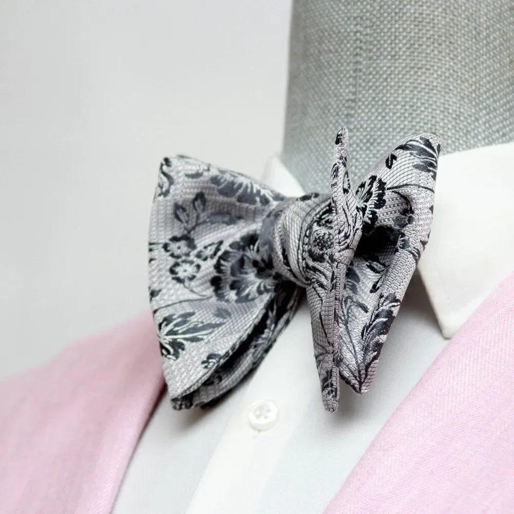 Men's‎ Self-tied Bow Tie 100%Silk Big Butterfly Floral grey S693