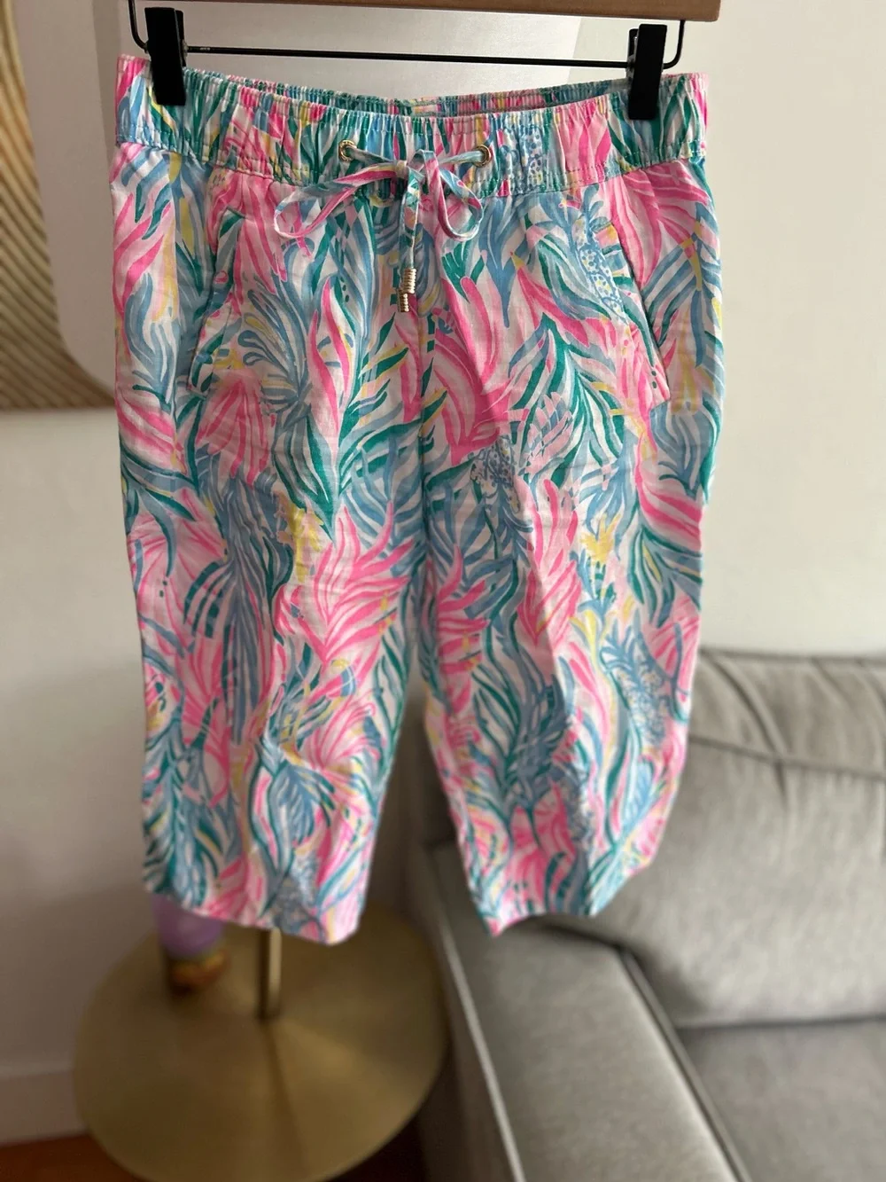 Lily Pulitzer Linen Shorts Bermudas Size Xs Pull On Tropical