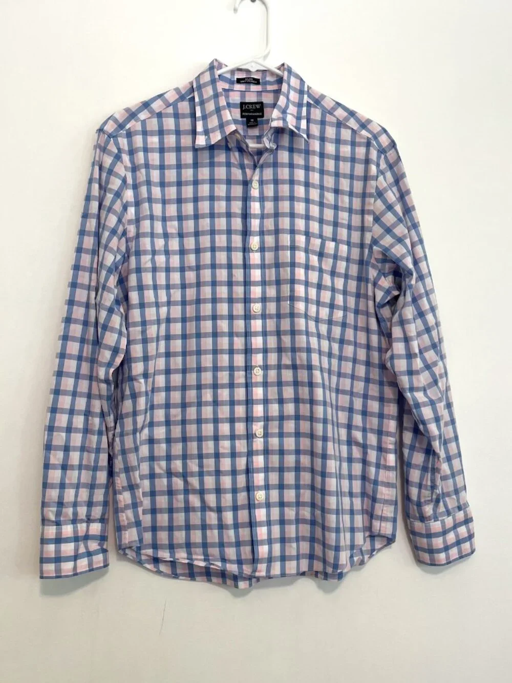 J. CREW Factory Mens Slim Untucked Flex Performance Casual Shirt Blue Pink Plaid