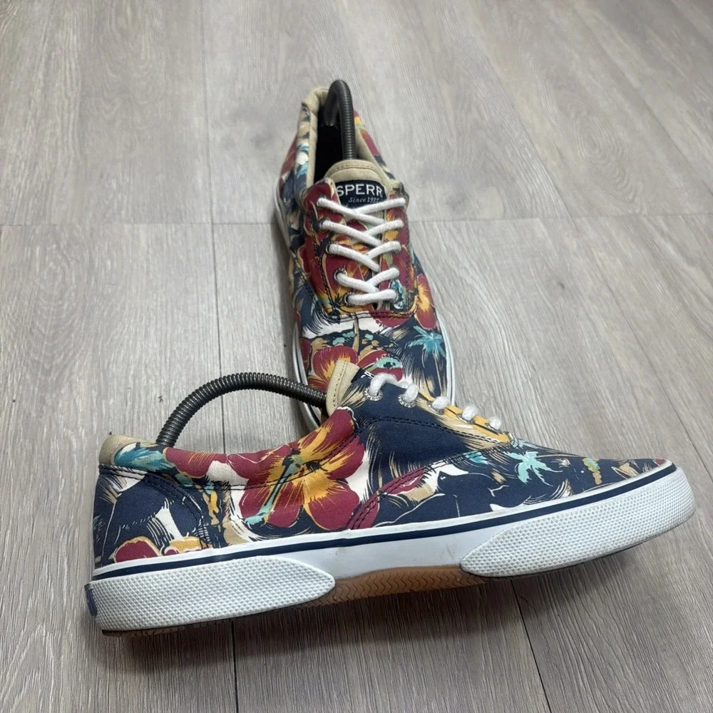 SPERRY Mens 10M Top Sider Canvas Boat Deck Shoes In Floral Print Beach Tropical