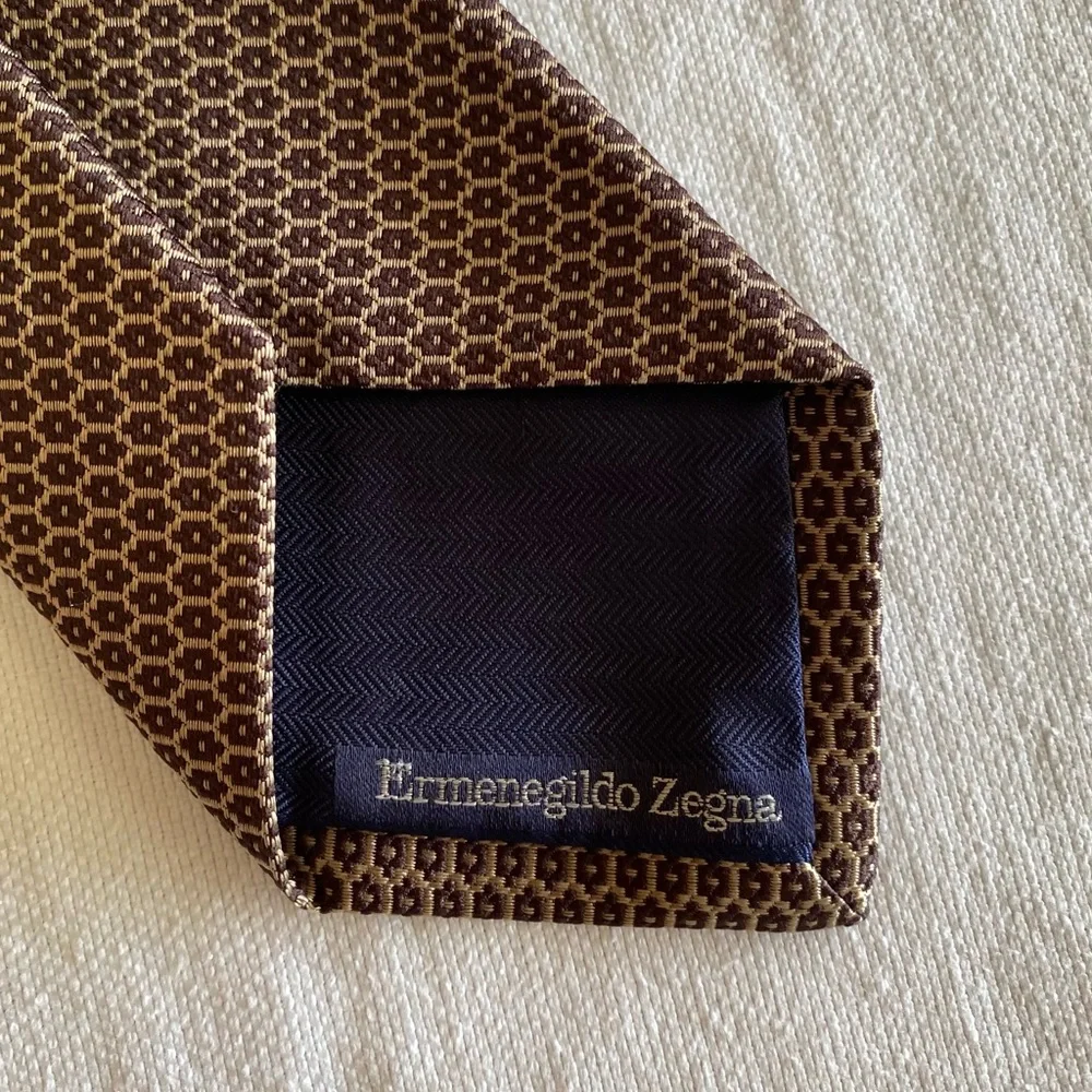 Ermenegildo Zegna Geometric Pattern Silk Tie Made in Italy