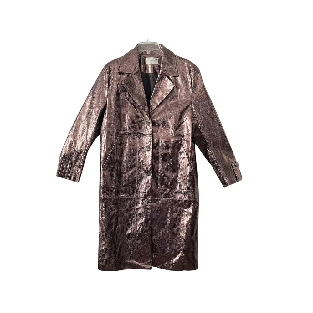 NWOT HOSBJERG Lucy Metallic Coat Womens Sz Small Rose‎ Gold Snake Print Trench