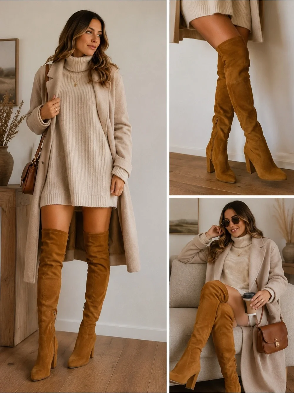Camel Faux Suede Over The Knee Block Heel Boots Lace Back OTK Boots