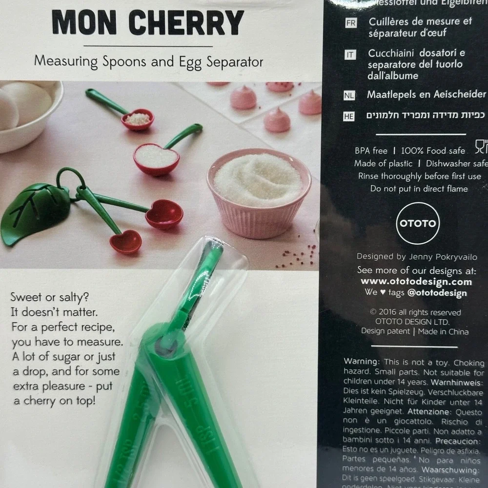 OTOTO Mon Cherry Measuring Spoons‎ & Egg Separator Set Red Green NEW