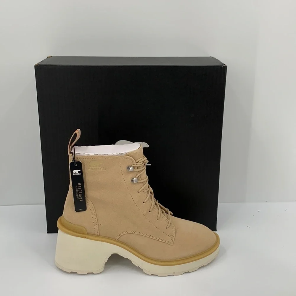 Sorel Hi-line lug boots suede leather waterproof chunky platform shoe tan new 10