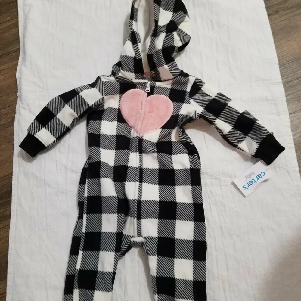 CARTER'S Baby‎ Black Plaid Fleece Coverall SZ 6M