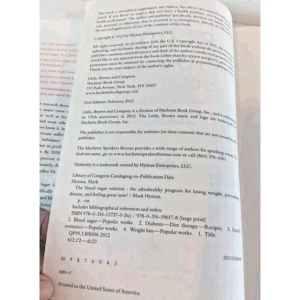 THE BLOOD SUGAR SOLUTION by Mark Hyman Hardcover book‎ weight loss