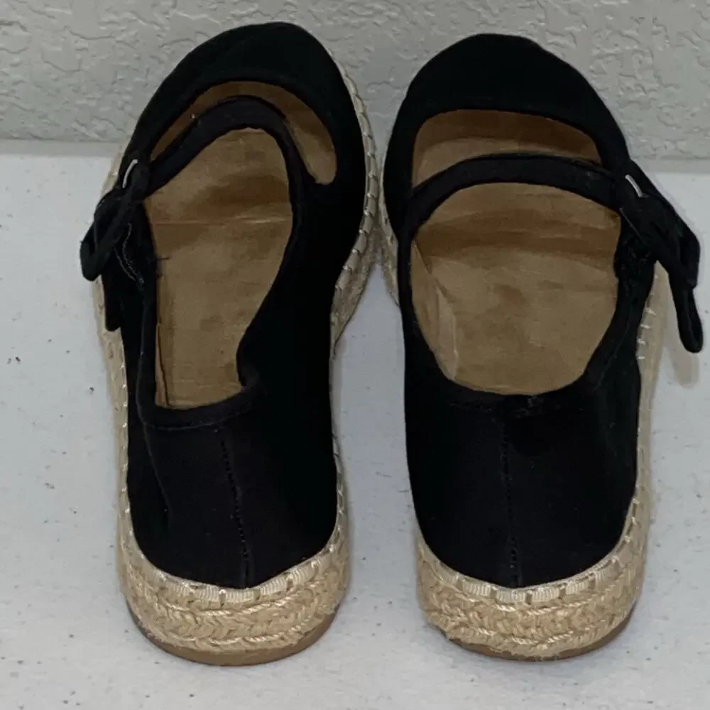 Sun + Stone Black Canvas Poppyy Espadrilles Mary Janes Shoes Women’s Size 7.5