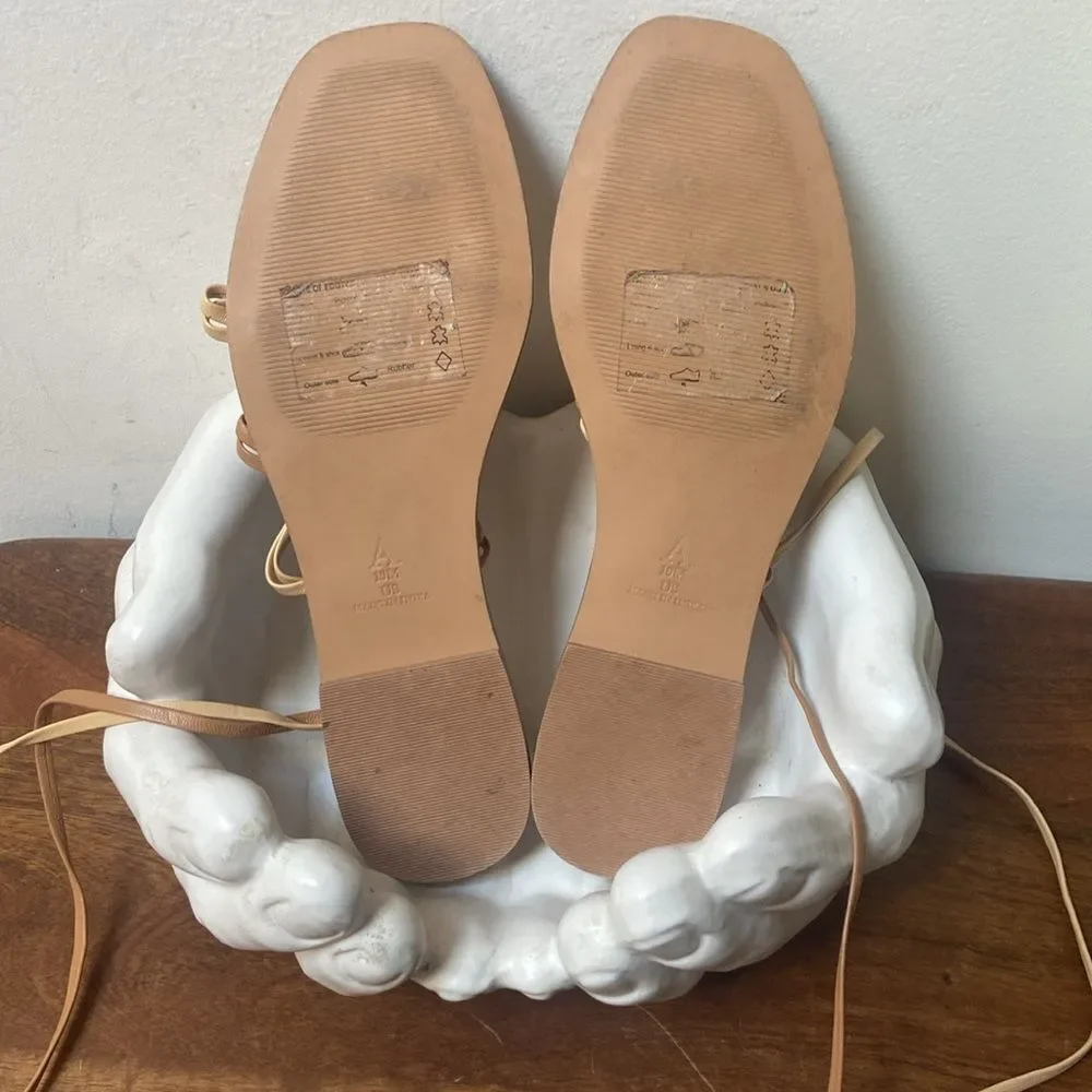 Pilcro Women's Beige and Cream Lace-Up Sandals