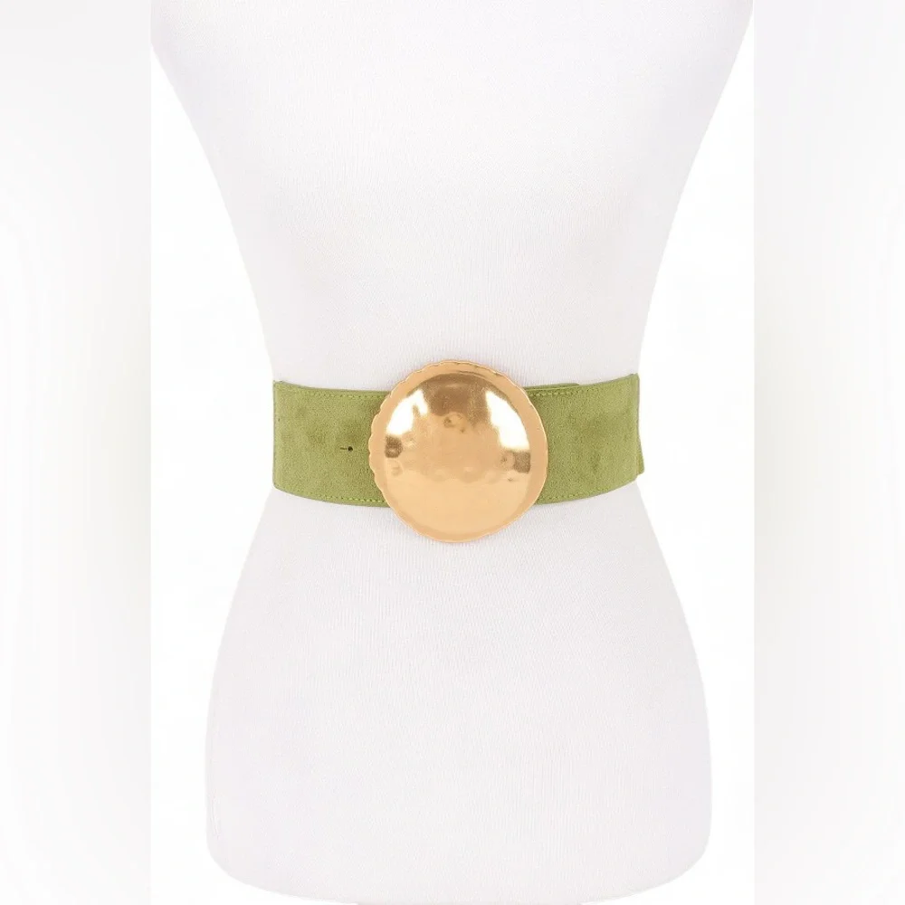 Vegan Suede Elastic Statement Belt - Green, Camel, Black