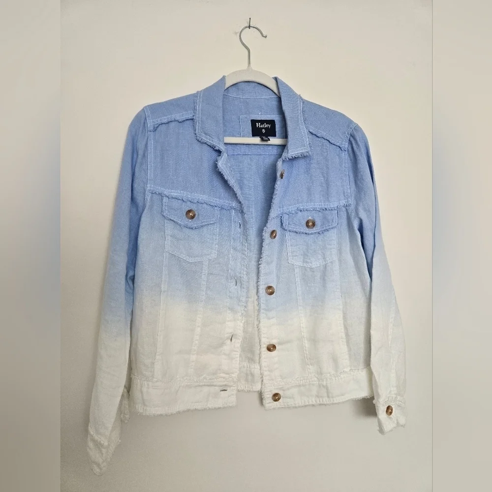 Hatley Women's Blue and White Ambre Linen Jacket Button Front | Small NWT