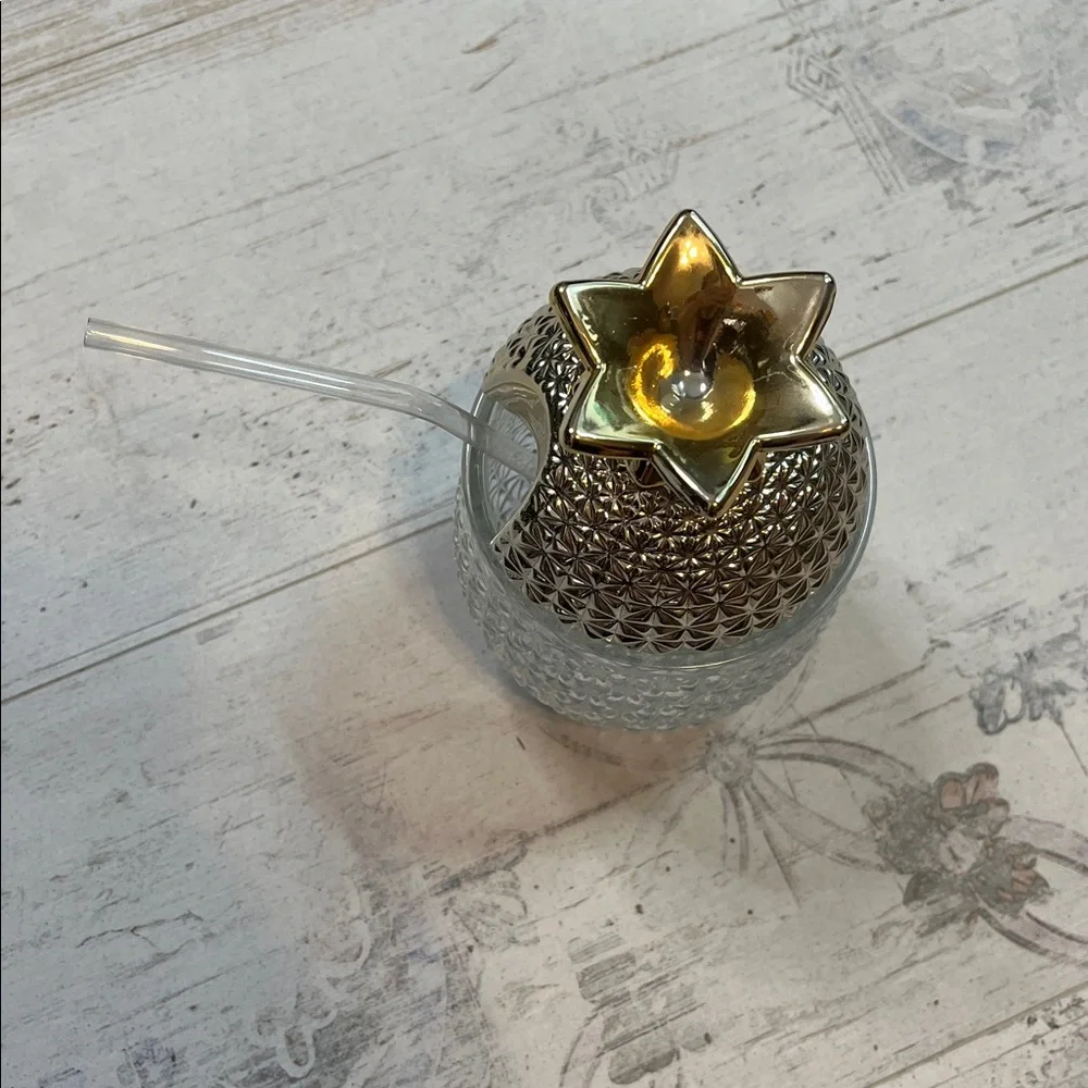 Pineapple Glass Cup with Gold and Silver Metal Top