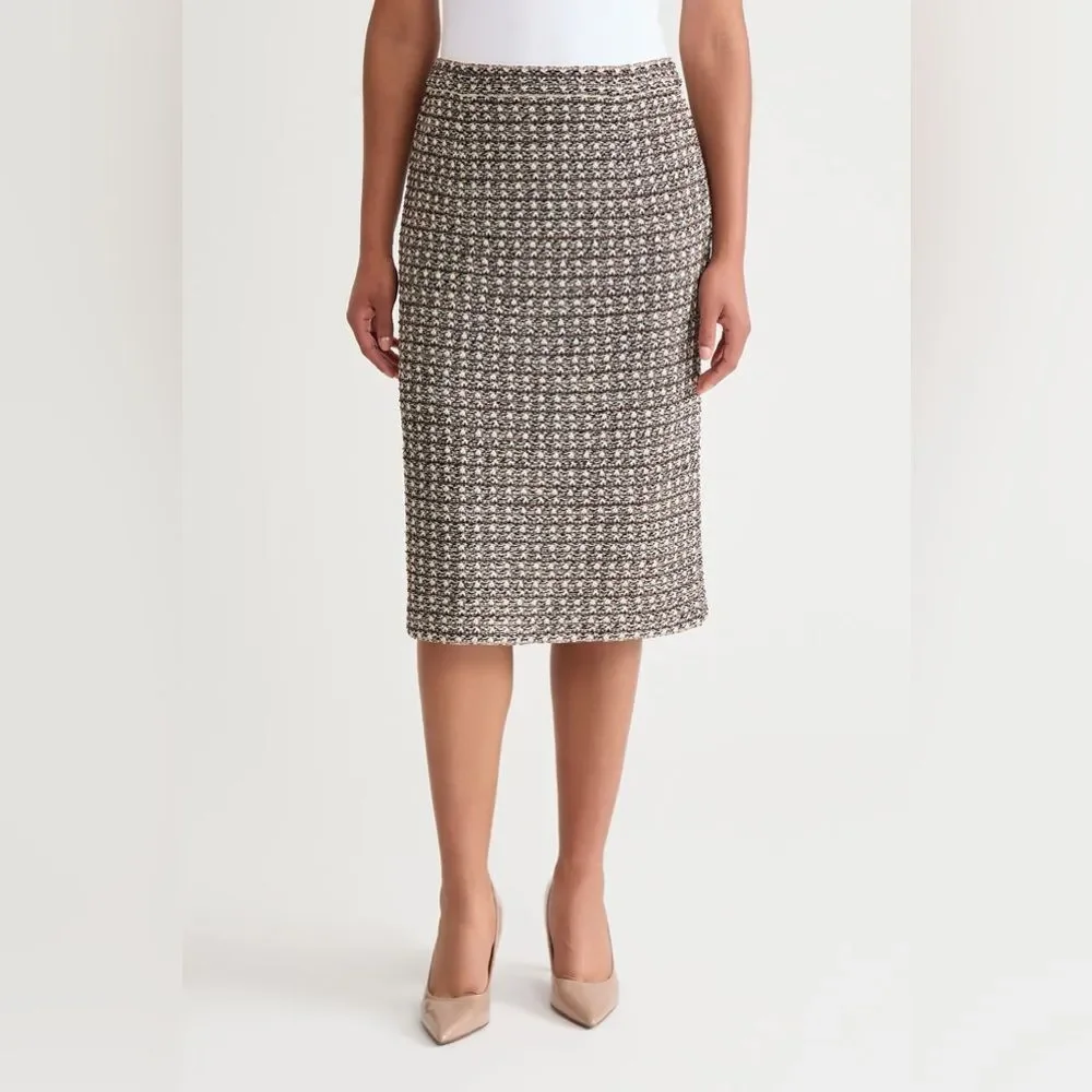 Ming Wang NWT A-Line Tweed Knit Skirt Size Large Dark Umber/Twig/Black/Ivory