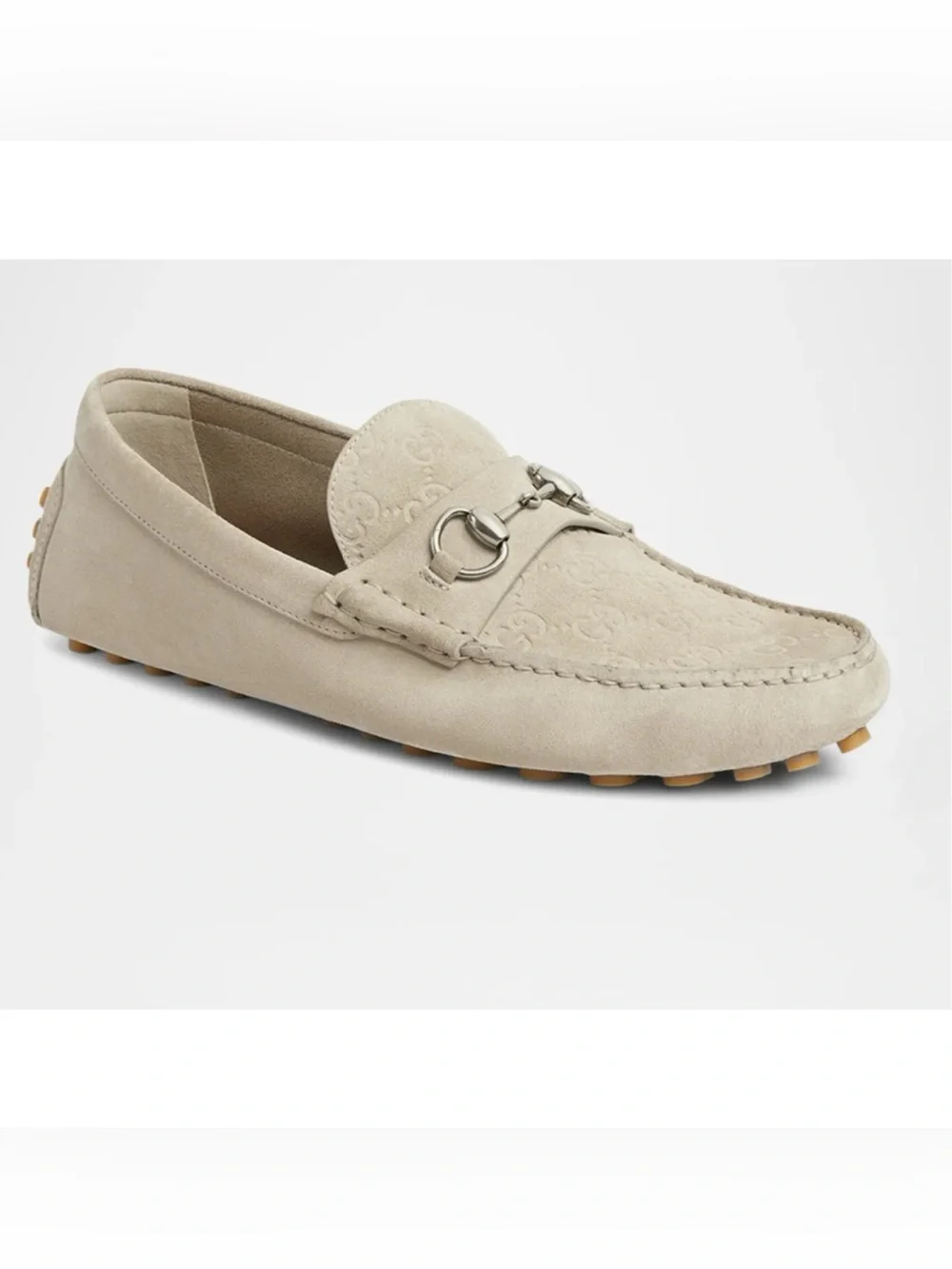 Men's Gucci, GG embossed suede driver loafers size 13 fits 13.5 US made in Italy